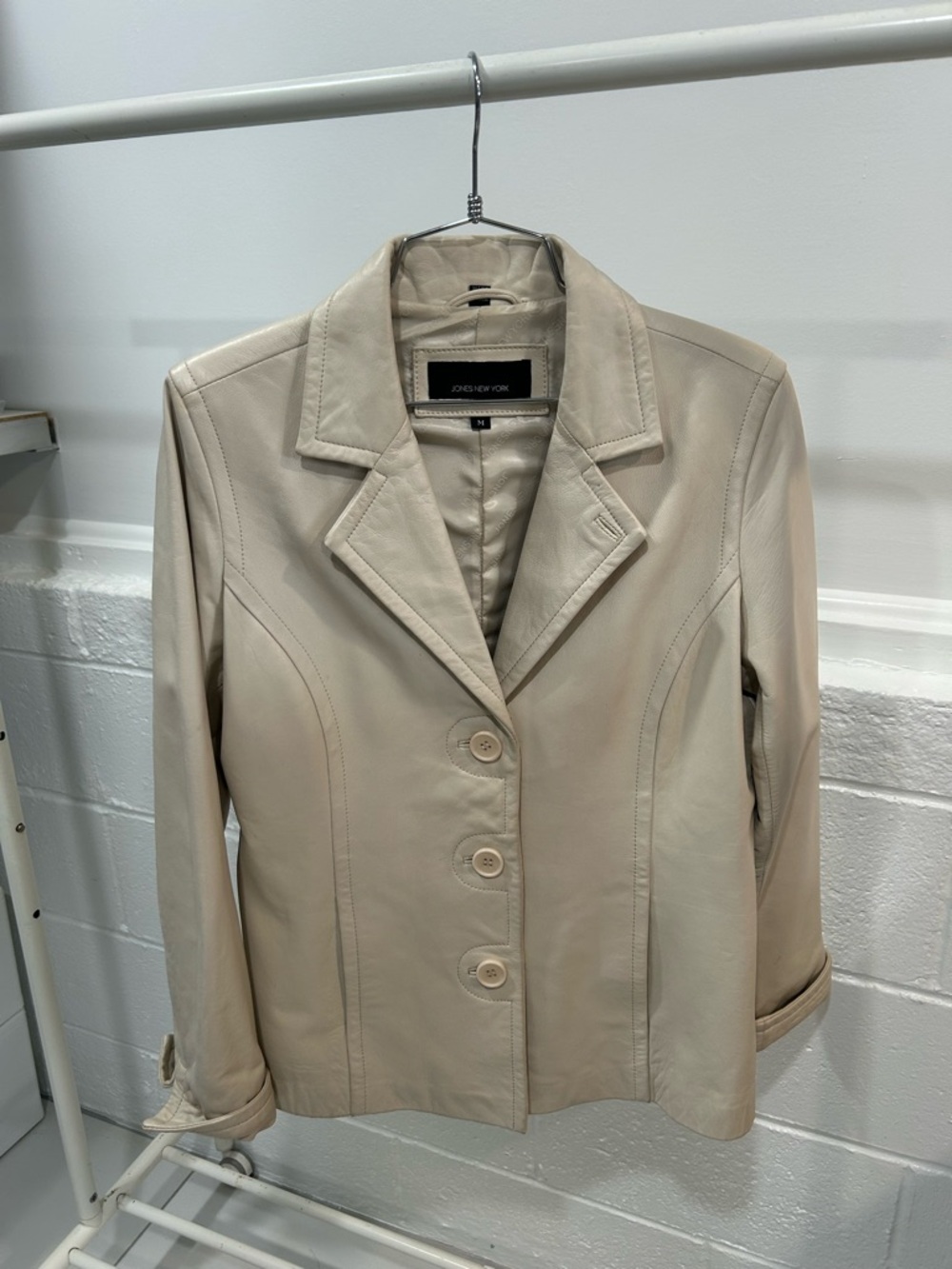 Jones New York Beige Leather Button Blazer